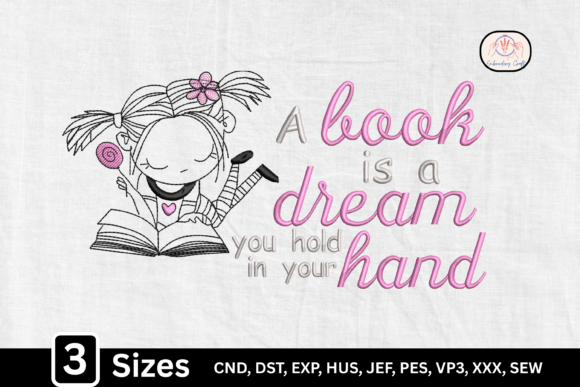 A Book Is a Dream: Kawaii Girl Reading Embroidery