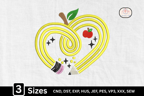 Apple Heart Teacher Pencil – Embroidery Design Review